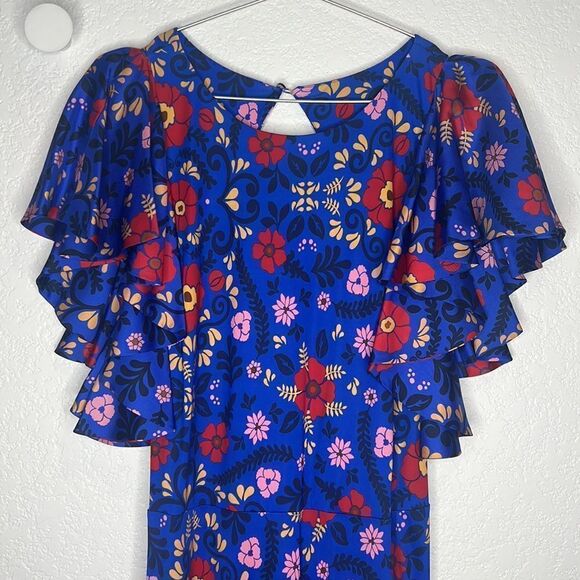 NWT LA Double J Damigella Dress Heckfield in Fluid Jersey Royal Blue Floral XL - Picture 4 of 15